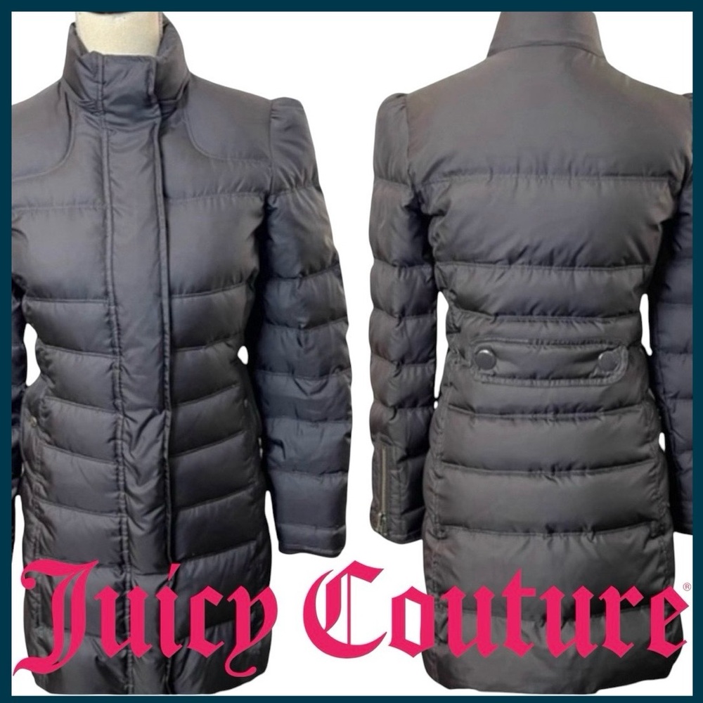 Juicy Couture Black Down Feather Puffer Parka Jacket Coat (S)